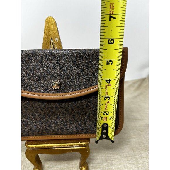 Michael Kors Brown MK Logo Pattern Light Trim Snap Closure Small Bag Storage - Picture 6 of 6